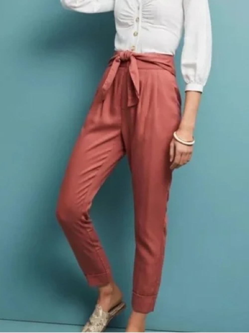 NWT Anthropologie Cartonnier Kingsley Belted Lyocell Pink Pants
